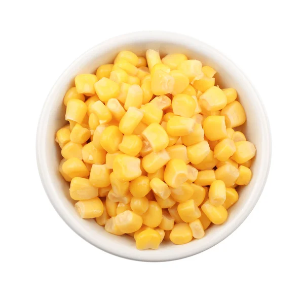 Bowl Tasty Corn Kernels White Background — Stock Photo, Image