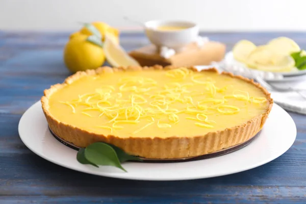 Tasty Lemon Pie Wooden Table — Stock Photo, Image