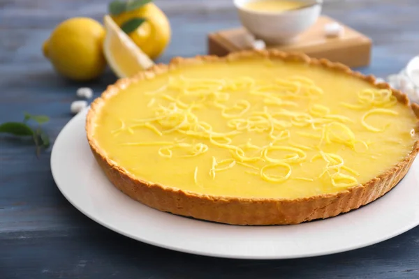 Tasty Lemon Pie Wooden Table — Stock Photo, Image