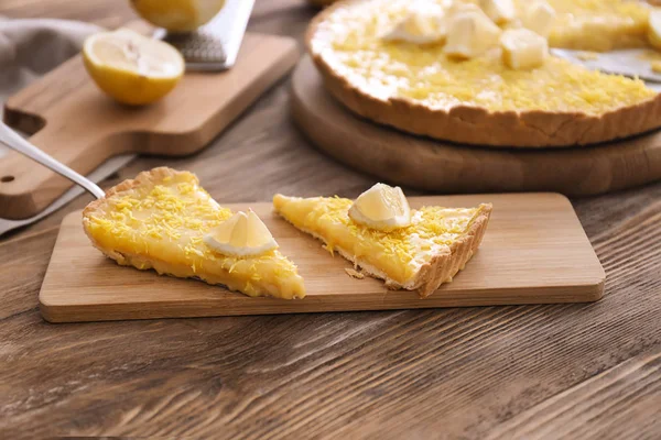 Pieces Tasty Lemon Pie Wooden Table — Stock Photo, Image