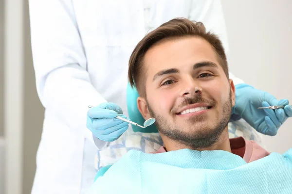 Dentist Examining Patient Teeth Clinic — Stock Photo, Image