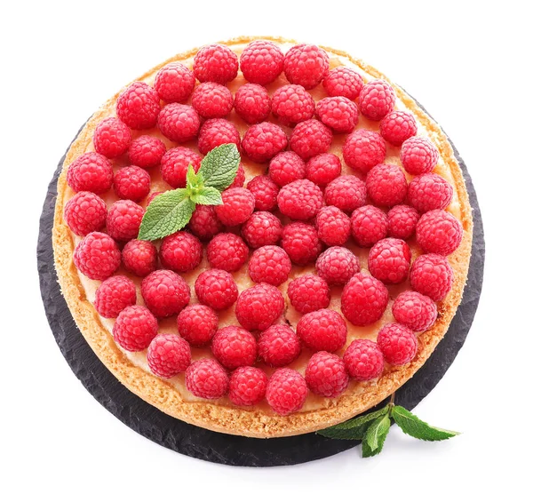 Delicious Cheesecake Raspberries White Background — Stock Photo, Image