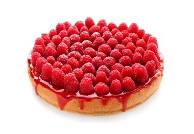 Beyaz zemin üzerine lezzetli frambuazlı cheesecake