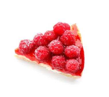 Beyaz zemin üzerine lezzetli frambuazlı cheesecake parçası