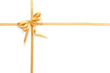 Beyaz arka plan üzerinde yay ile altın şeritler