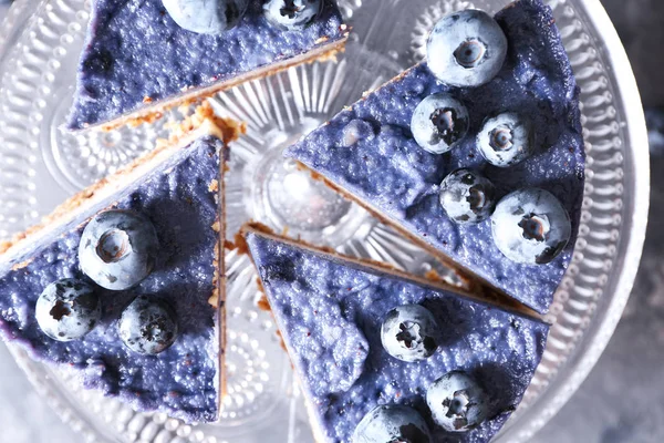 Tasty Cheesecake Blueberries Plate Closeup — Stock Photo, Image