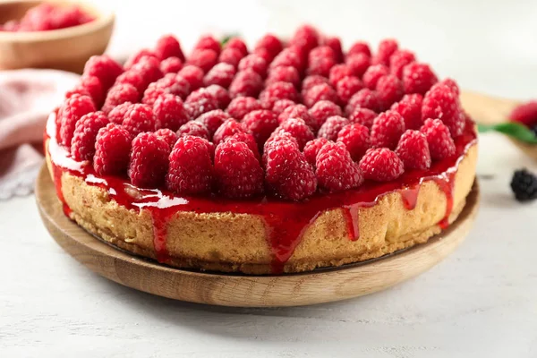 Heerlijke Frambozen Cheesecake Tafel Close — Stockfoto