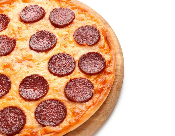 Leckere Pfefferoni Pizza Auf Weißem Hintergrund Nahaufnahme — Stockfoto