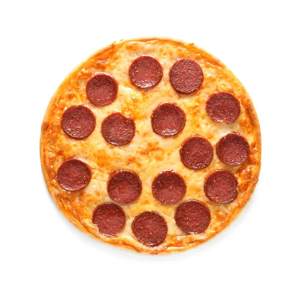 Välsmakande Pepperoni Pizza Vit Bakgrund — Stockfoto