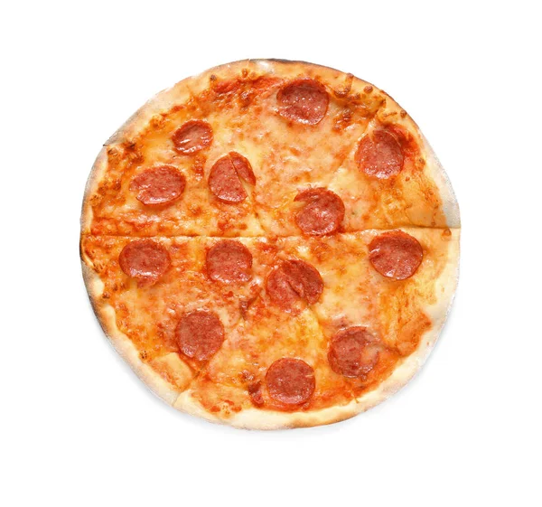 Heerlijke Peperoni Pizza Witte Achtergrond — Stockfoto