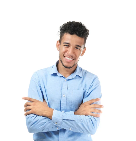 Bonito Homem Afro Americano Roupas Formais Fundo Branco — Fotografia de Stock