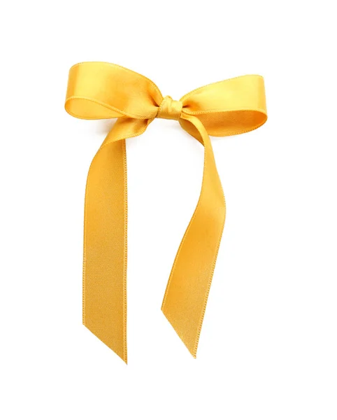 美丽的弓从金黄丝带在白色背景 — 图库照片