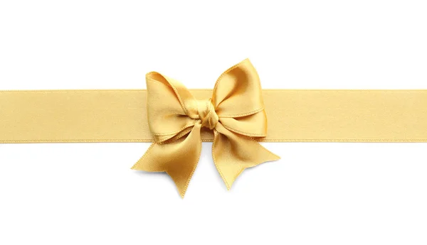 Golden Ribbon Bow White Background — Stock Photo, Image