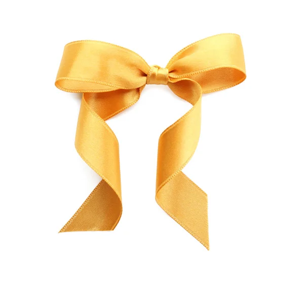 Beautiful Bow Golden Ribbon White Background — Stock Photo, Image