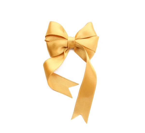 美丽的弓从金黄丝带在白色背景 — 图库照片