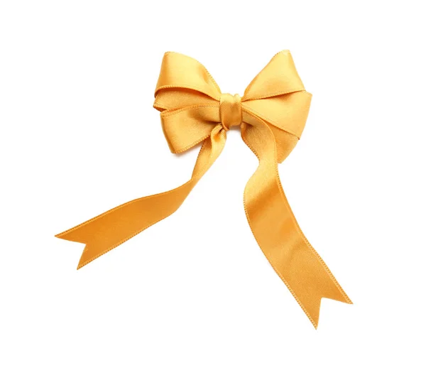 Beautiful Bow Golden Ribbon White Background — Stock Photo, Image