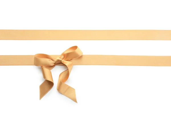 Golden Ribbons Bow White Background — Stock Photo, Image