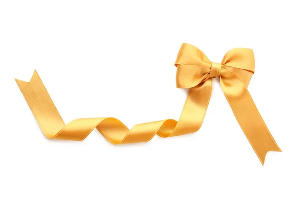 Beautiful Bow Golden Ribbon White Background — Stock Photo, Image