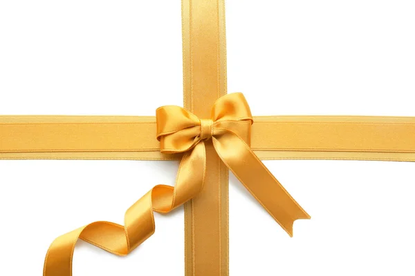 Golden Ribbons Bow White Background — Stock Photo, Image