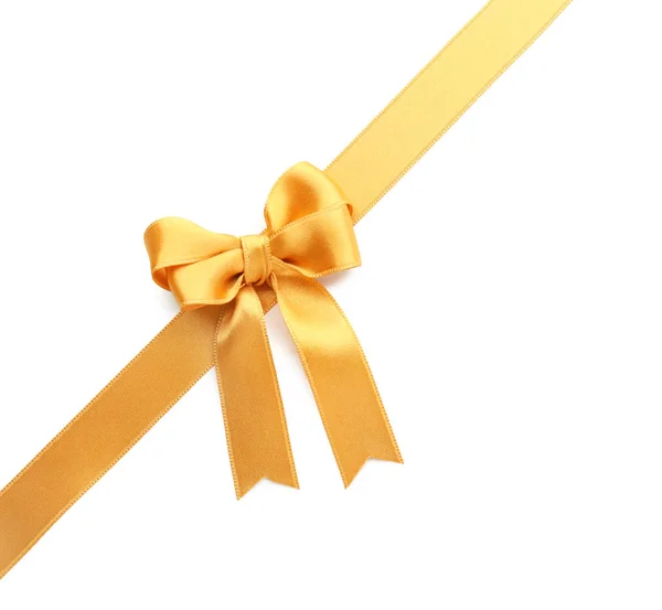 Golden Ribbon Bow White Background — Stock Photo, Image