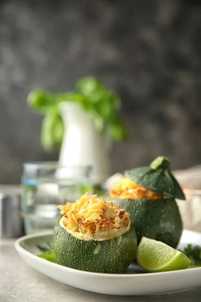 Plate Quinoa Stuffed Zucchinis Light Table — Stock Photo, Image