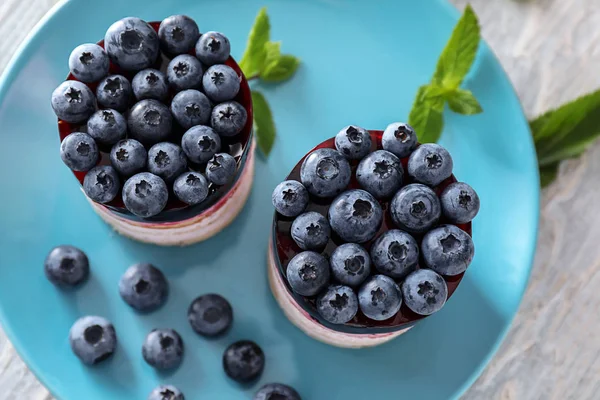 Blueberry Pyszne Desery Talerzu — Zdjęcie stockowe