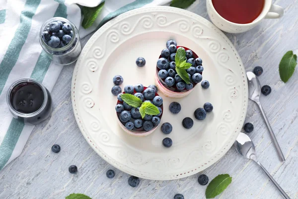 Delicious Blueberry Desserts Plate — Stock Photo, Image