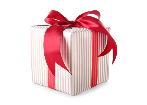 Stilvolle Geschenkbox Auf Weißem Hintergrund — Stockfoto
