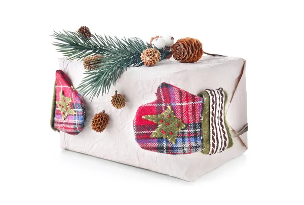 Beautiful Christmas Gift Box White Background — Stock Photo, Image