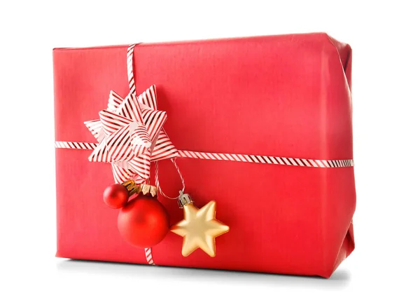 Schöne Weihnachts Geschenk Box Auf Weißem Hintergrund — Stockfoto
