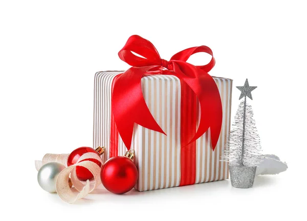 Christmas Gift Box Decorations White Background — Stock Photo, Image