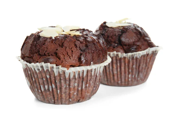 Süße Leckere Schokoladenmuffins Auf Weißem Hintergrund — Stockfoto