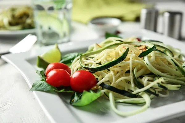 Spaghetti Zucchini Plate Closeup — Stock Photo, Image