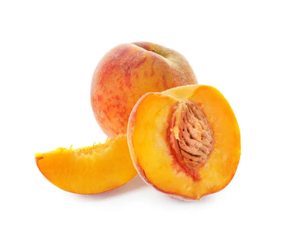 Fresh Peaches White Background — Stock Photo, Image