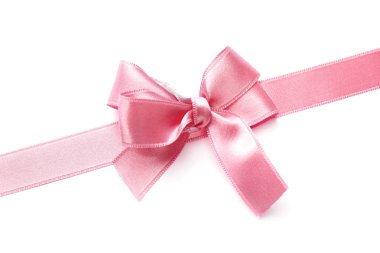 Beyaz arka plan üzerinde yay ile pembe saten kurdele