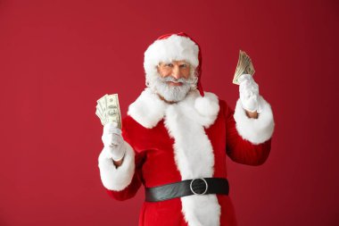 Noel Baba renk arka plan üzerinde para ile