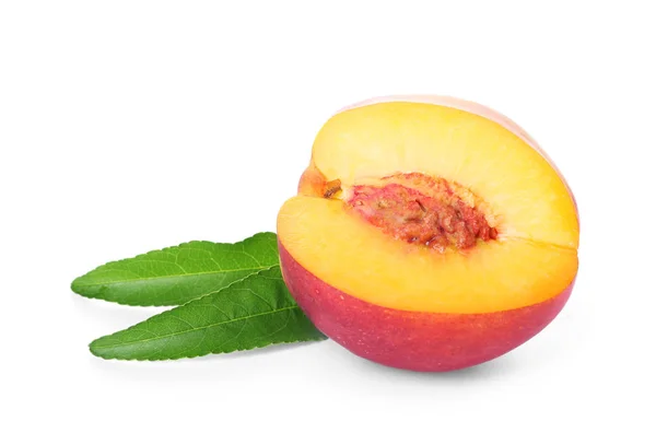 Half Fresh Peach White Background — Stock Photo, Image