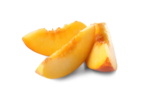 Fresh Sliced Peach White Background — Stock Photo, Image