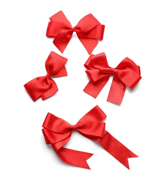 Beautiful Bows Red Ribbons White Background — Stock Photo, Image