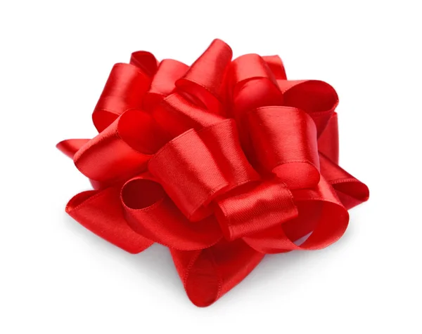 Beautiful Bow Red Ribbon White Background — Stock Photo, Image