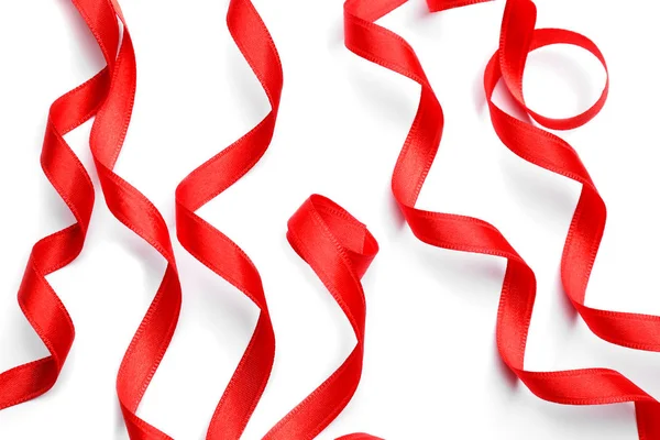 Curled Red Ribbons White Background — Stock Photo, Image