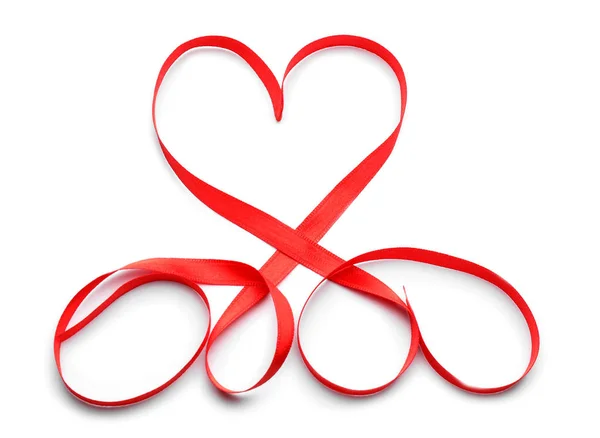 Heart Made Red Ribbon White Background — Stock Photo, Image