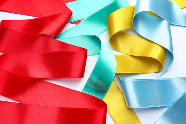 Colorful Satin Ribbons White Background — Stock Photo, Image