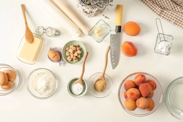 Ingredients Preparing Peach Galette Light Table — Stock Photo, Image