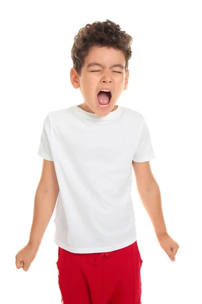 Křik Malého Chlapce Bílém Pozadí — Stock fotografie