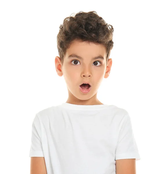 Niño Sorprendido Sobre Fondo Blanco —  Fotos de Stock