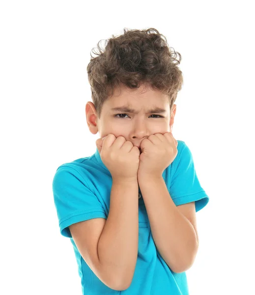 Pequeño Niño Emocional Sobre Fondo Blanco — Foto de Stock