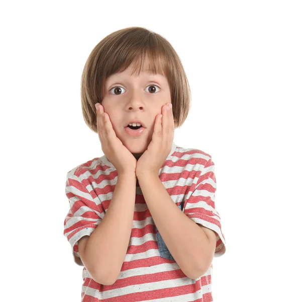 Niño Sorprendido Sobre Fondo Blanco — Foto de Stock