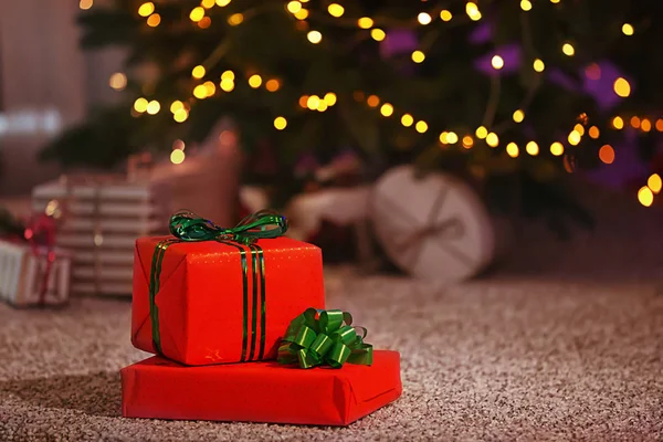 Christmas Gifts Floor Fir Tree — Stock Photo, Image