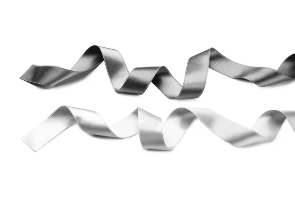 Silver Ribbons White Background — Stock Photo, Image